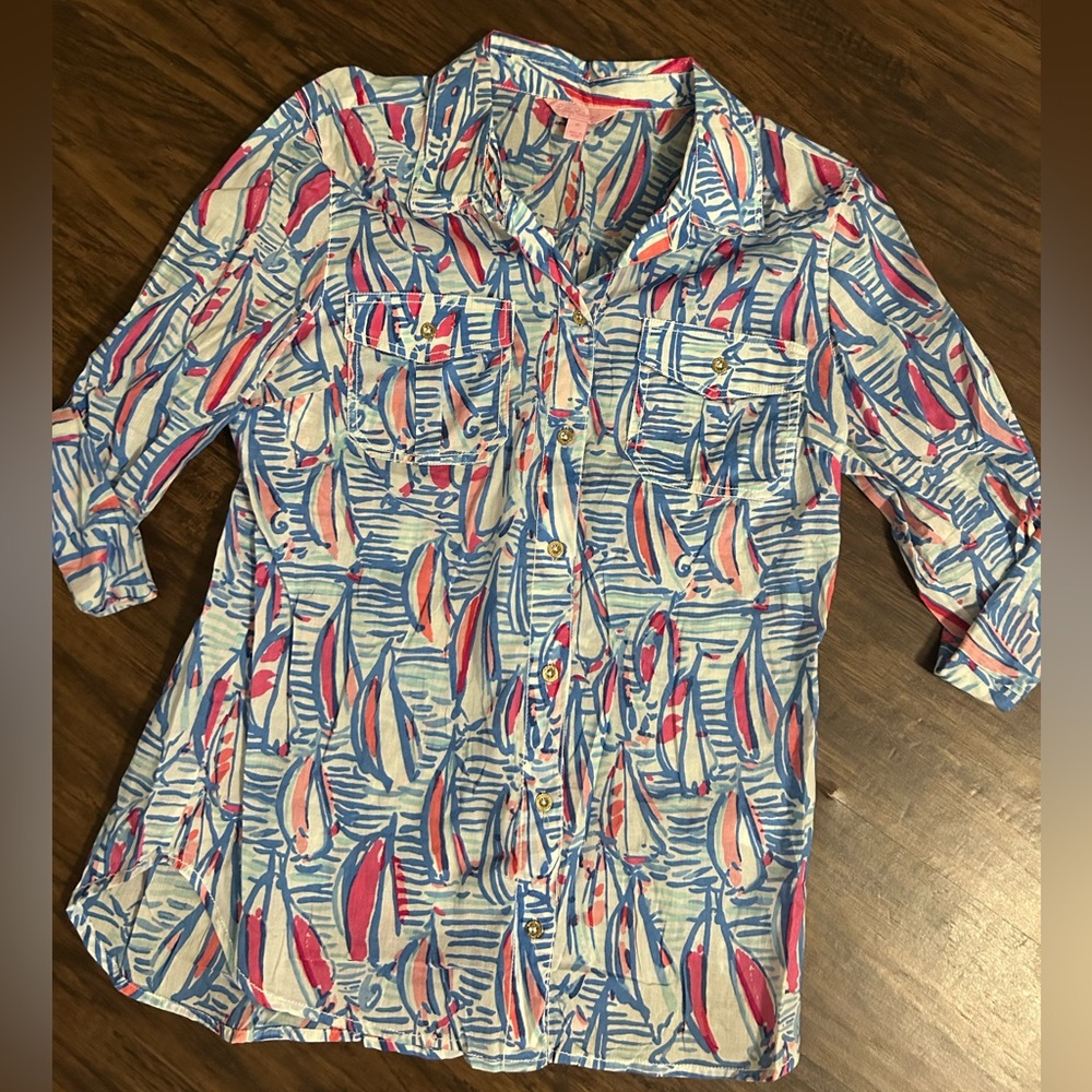 Lilly Pulitzer Red Right Return Cruiser Button Up